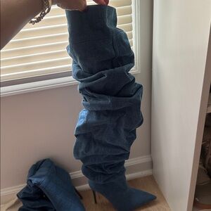 Blue Slouchy Knee-High Boots